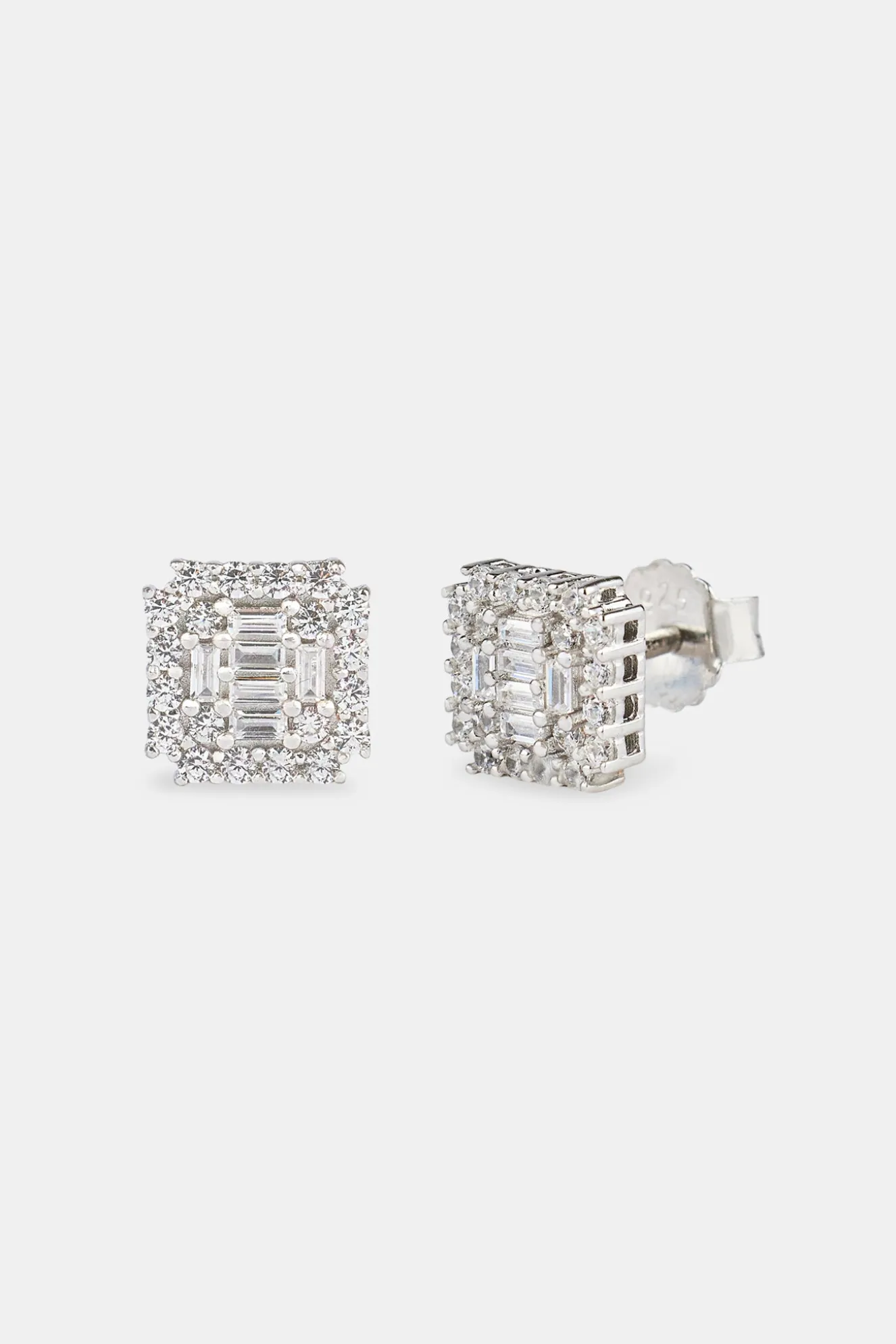 Iced Edge Baguette Cluster Stud Earrings - 8mm