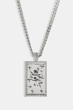 Iced Edge Cherub Pendant Necklace - 20mm - White