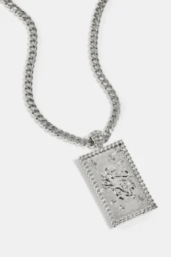 Iced Edge Cherub Pendant Necklace - 20mm - White