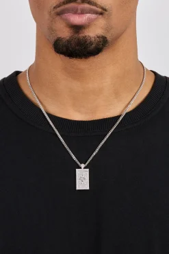 Iced Edge Cherub Pendant Necklace - 20mm - White