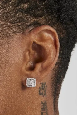 Iced Edge Square Stud Earrings - 8mm