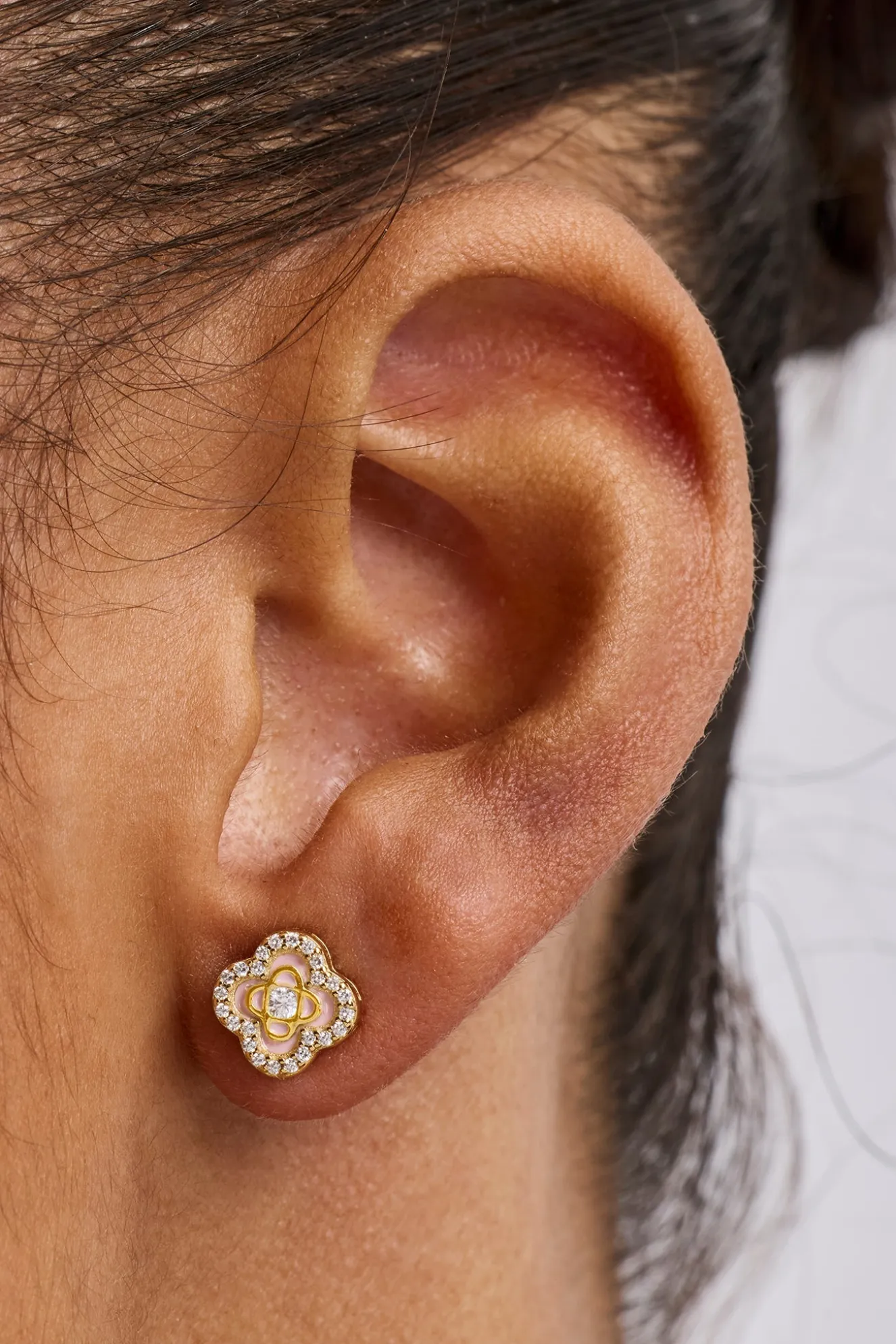 Iced Enamel Stud Earrings - 10mm - Gold