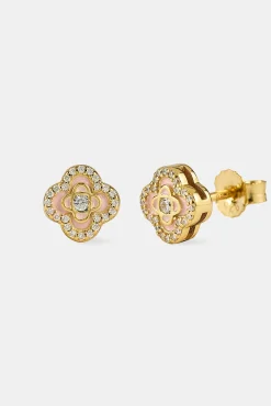 Iced Enamel Stud Earrings - 10mm - Gold
