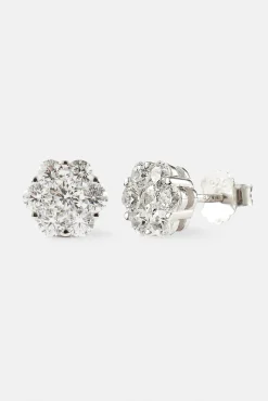Iced Floral Stud Earrings - 8mm - White