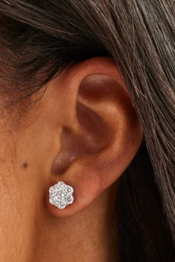 Iced Floral Stud Earrings - 8mm - White