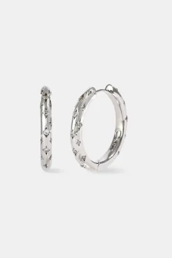 Iced Gemstone Hoop Earrings - 20mm - White