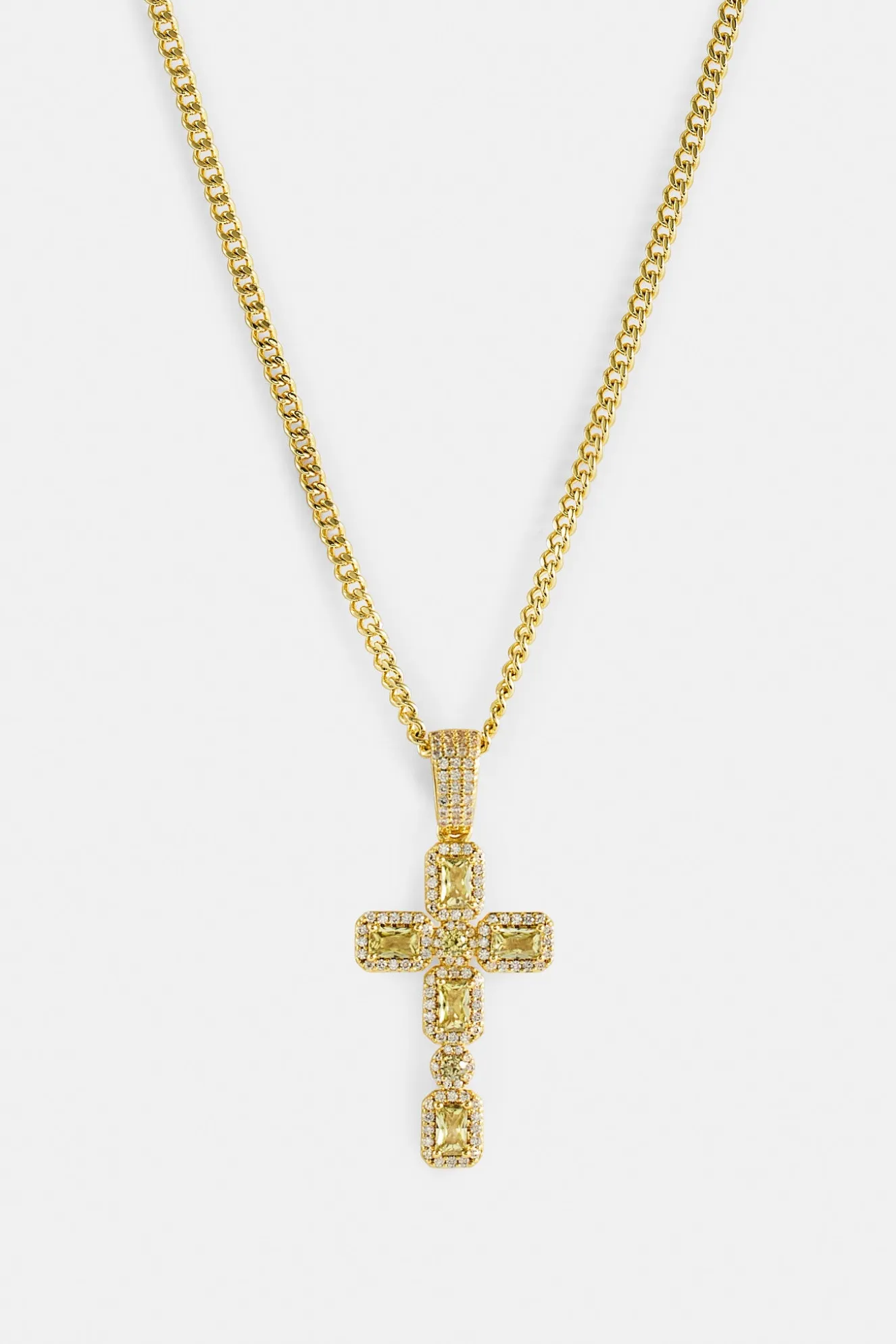 Iced Green Gemstone Cross Cuban Necklace - 40mm