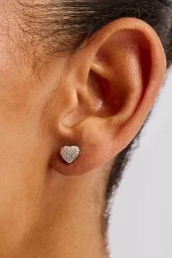 Iced Heart Stud Earrings - 10mm - White