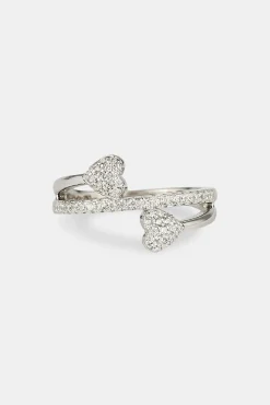 Iced Heart Twist Ring - 6mm - White