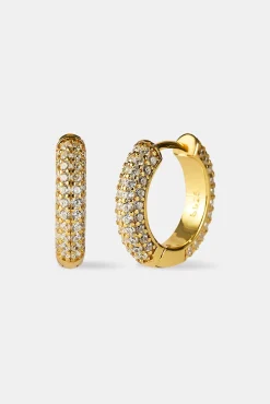 Iced Hoop Earrings - 15mm - Gold