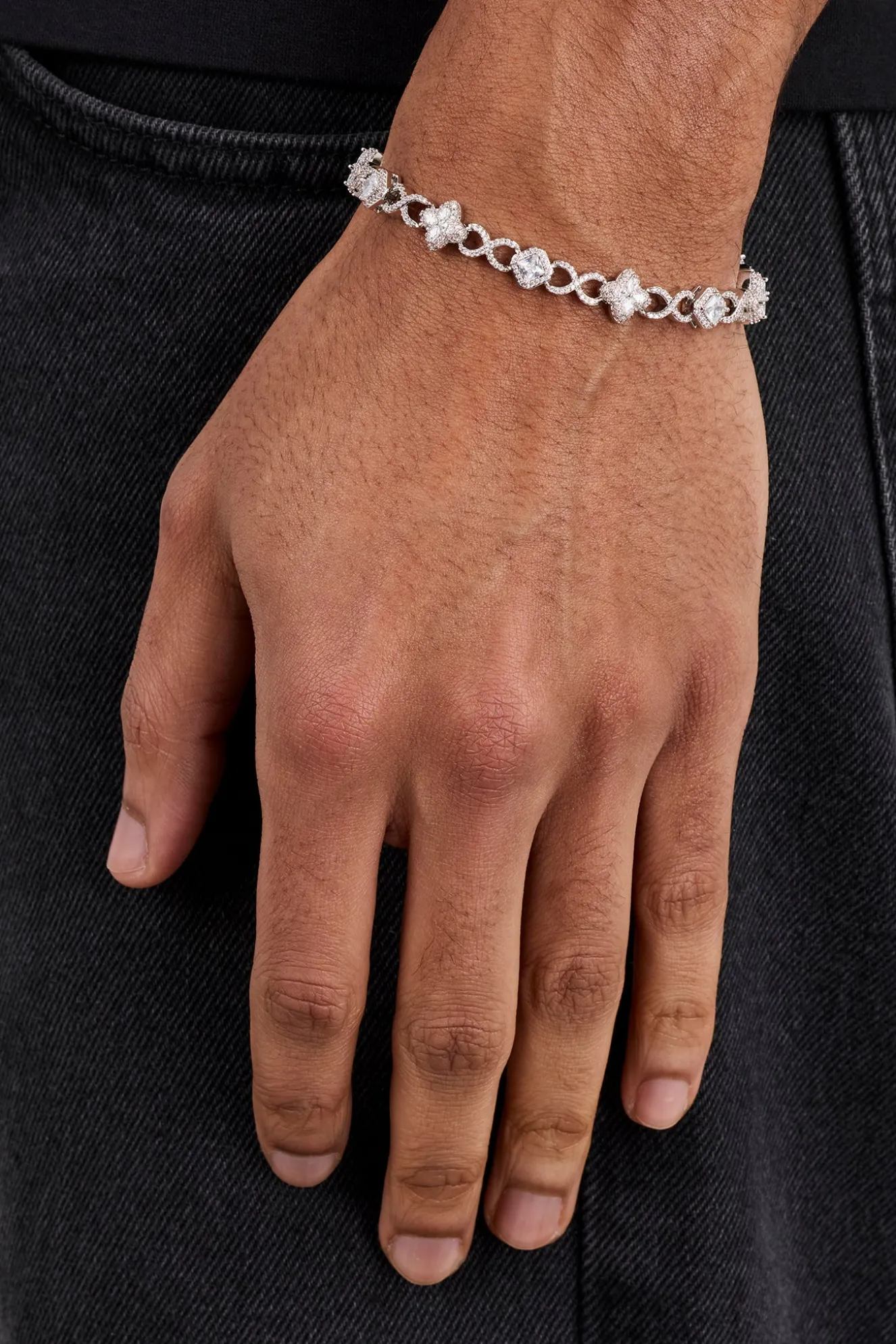 Iced Infinity & Motif Bracelet - 6mm - White