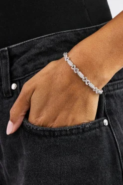 Iced Infinity Rectangle Link Bracelet - 6mm - White