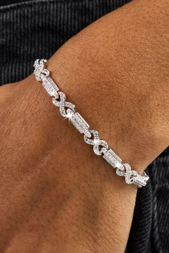 Iced Infinity Rectangle Link Bracelet - 6mm - White