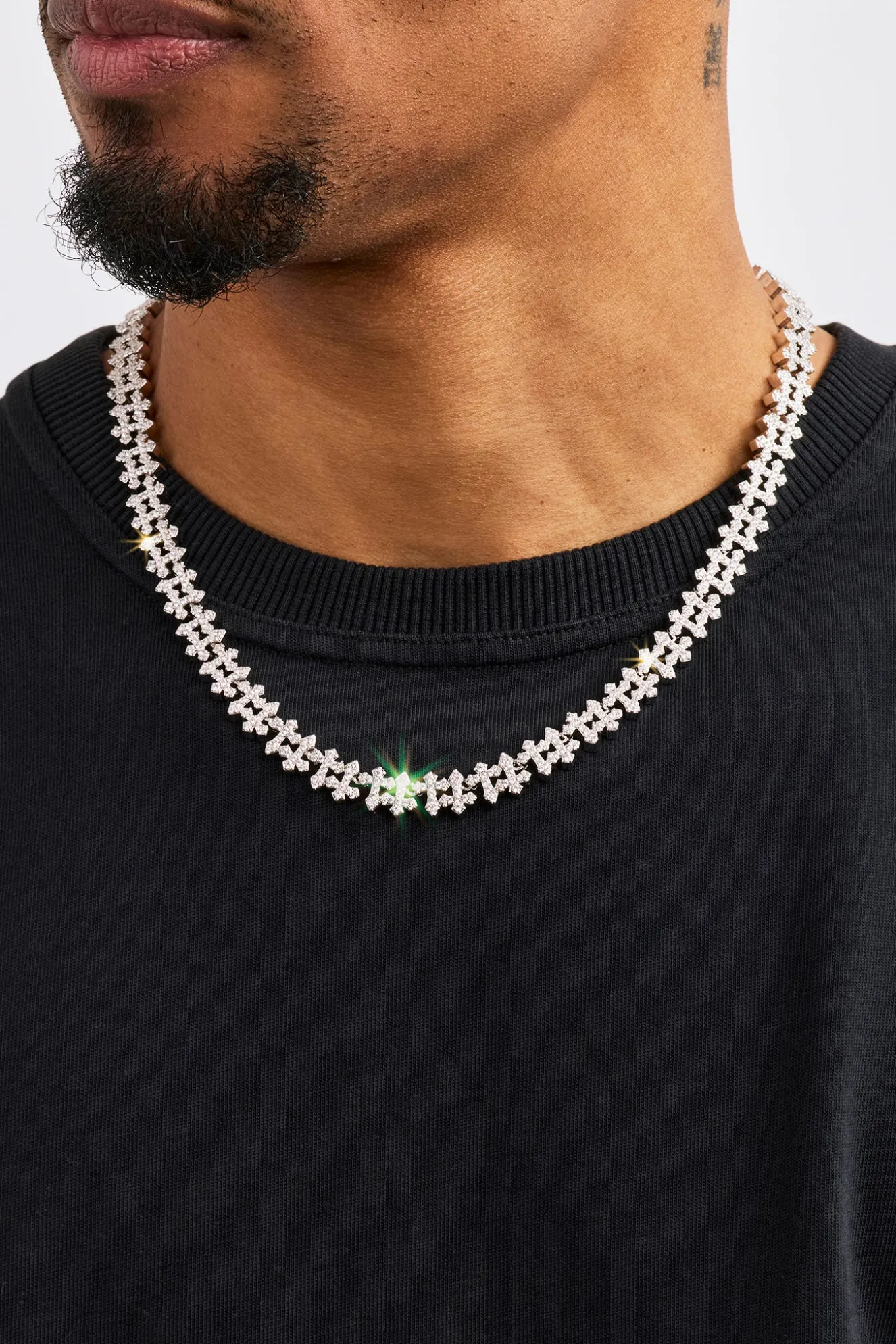 Iced Micro Cross Chain - 10mm - White