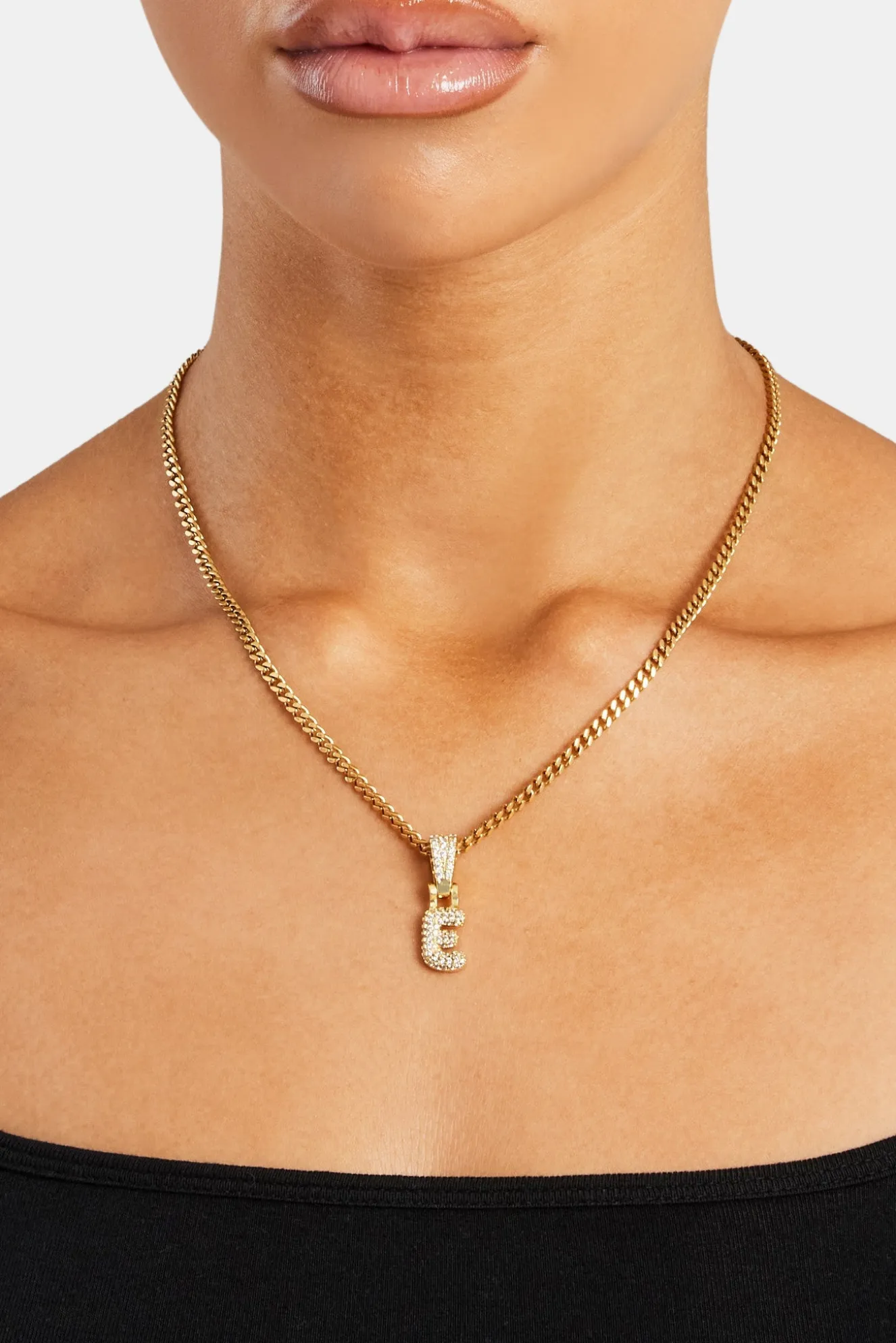 Iced Mini Bubble Pendant & Micro Cuban Chain - Gold