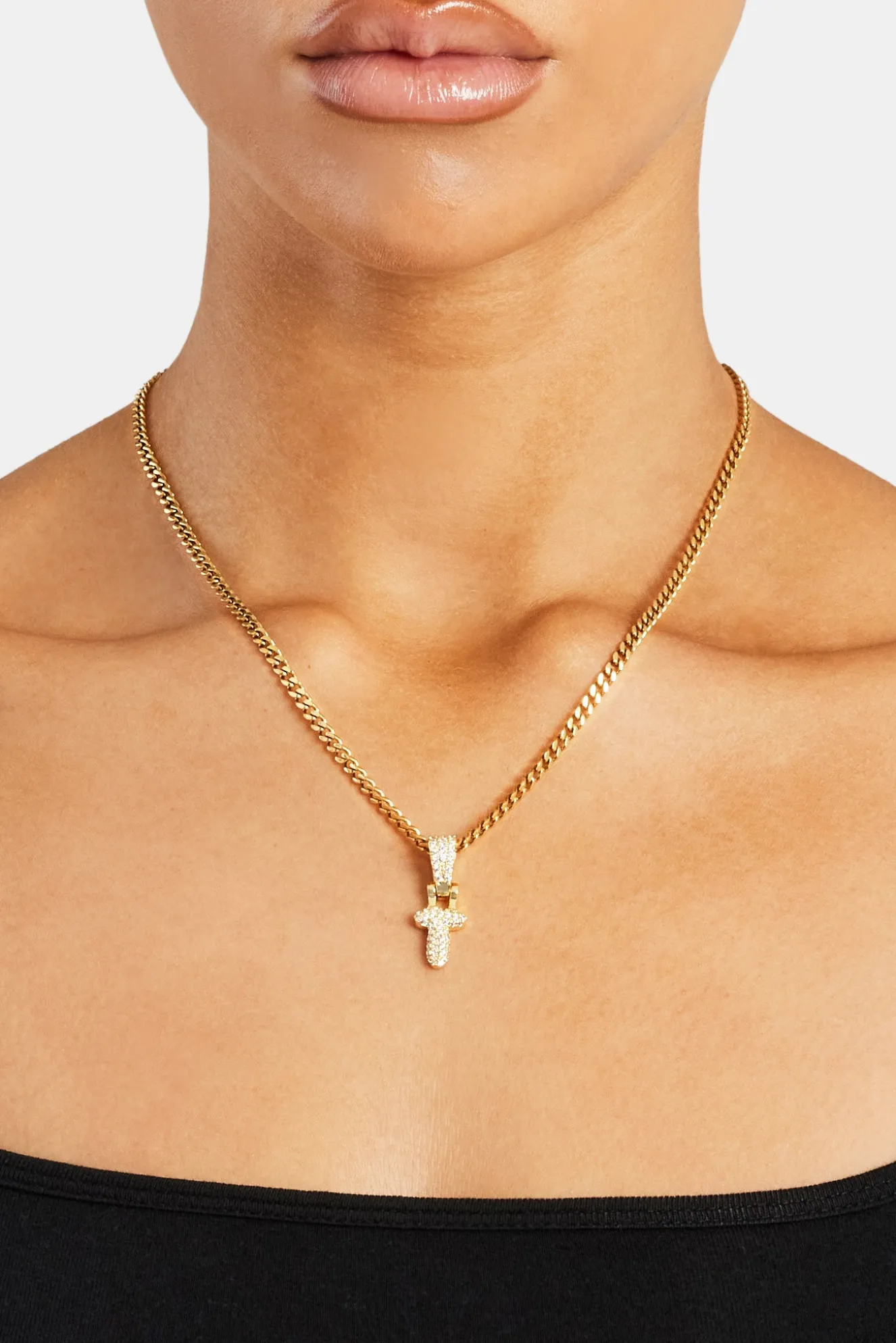 Iced Mini Bubble Pendant & Micro Cuban Chain - Gold