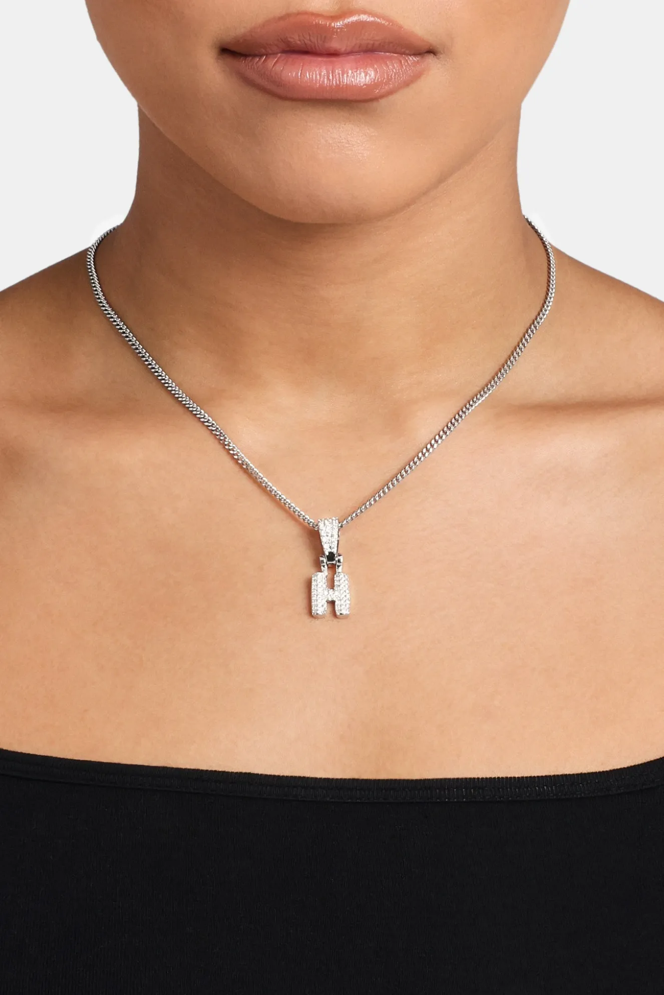 Iced Mini Bubble Pendant & Micro Cuban Chain - White