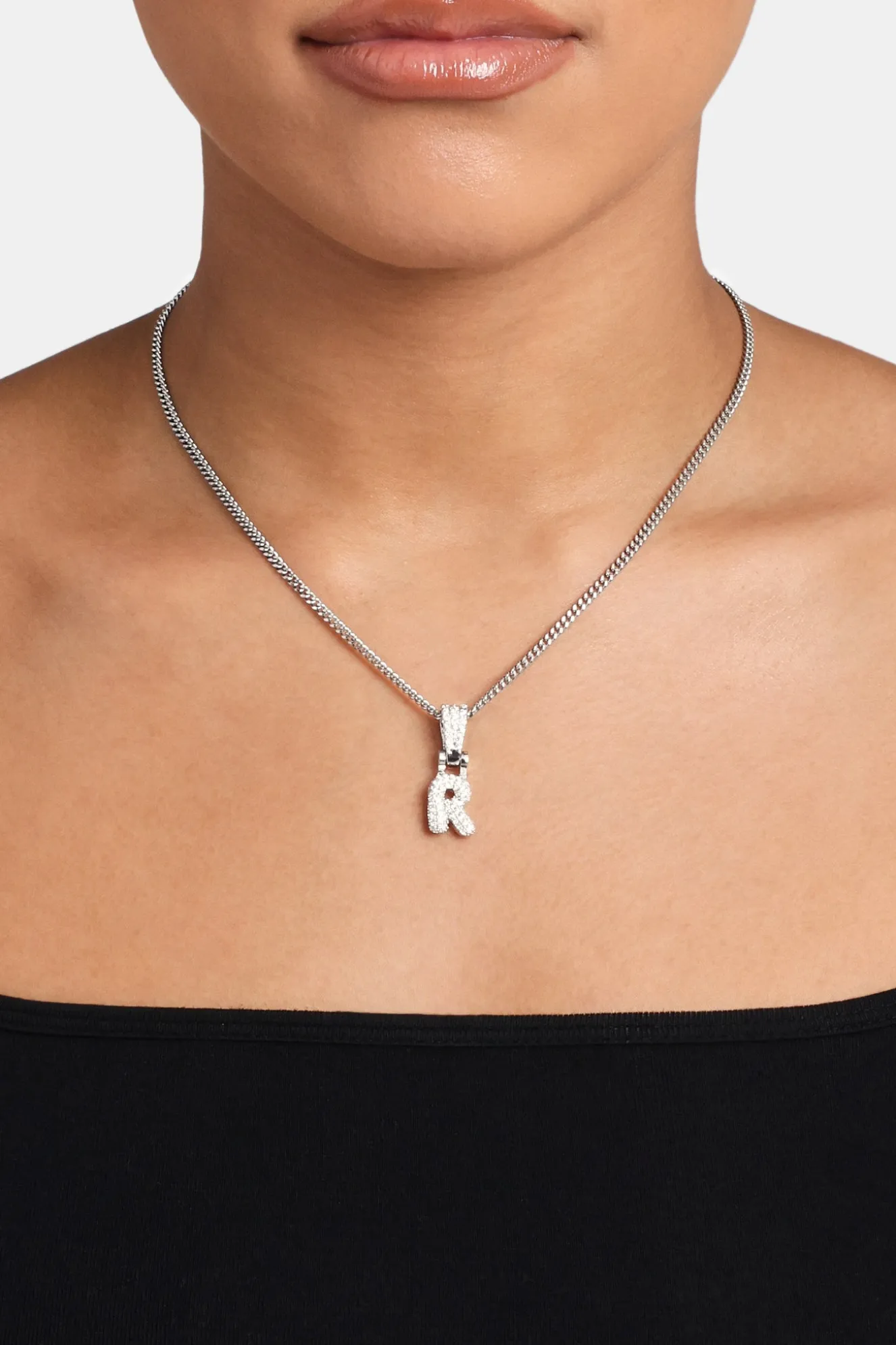 Iced Mini Bubble Pendant & Micro Cuban Chain - White