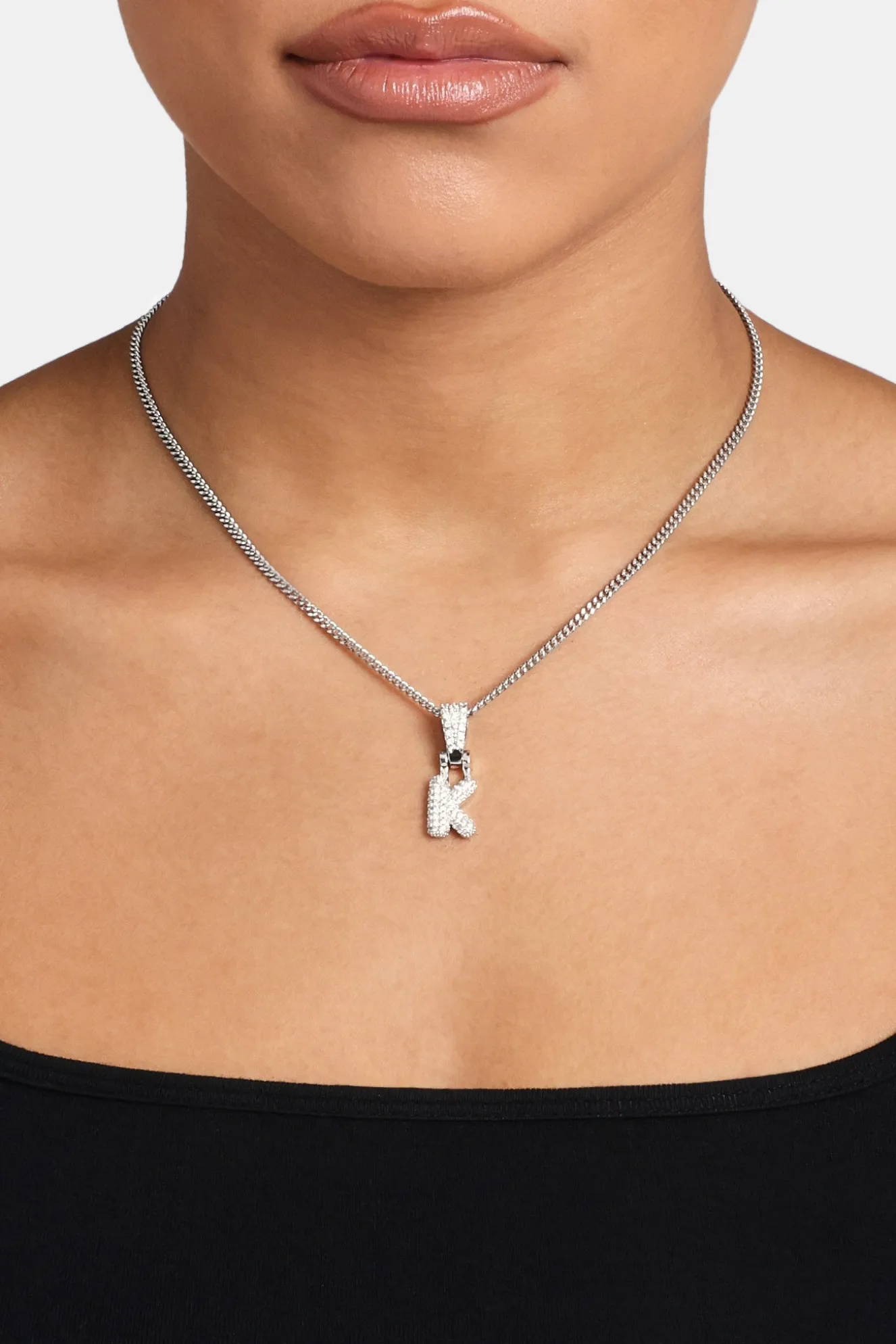 Iced Mini Bubble Pendant & Micro Cuban Chain - White