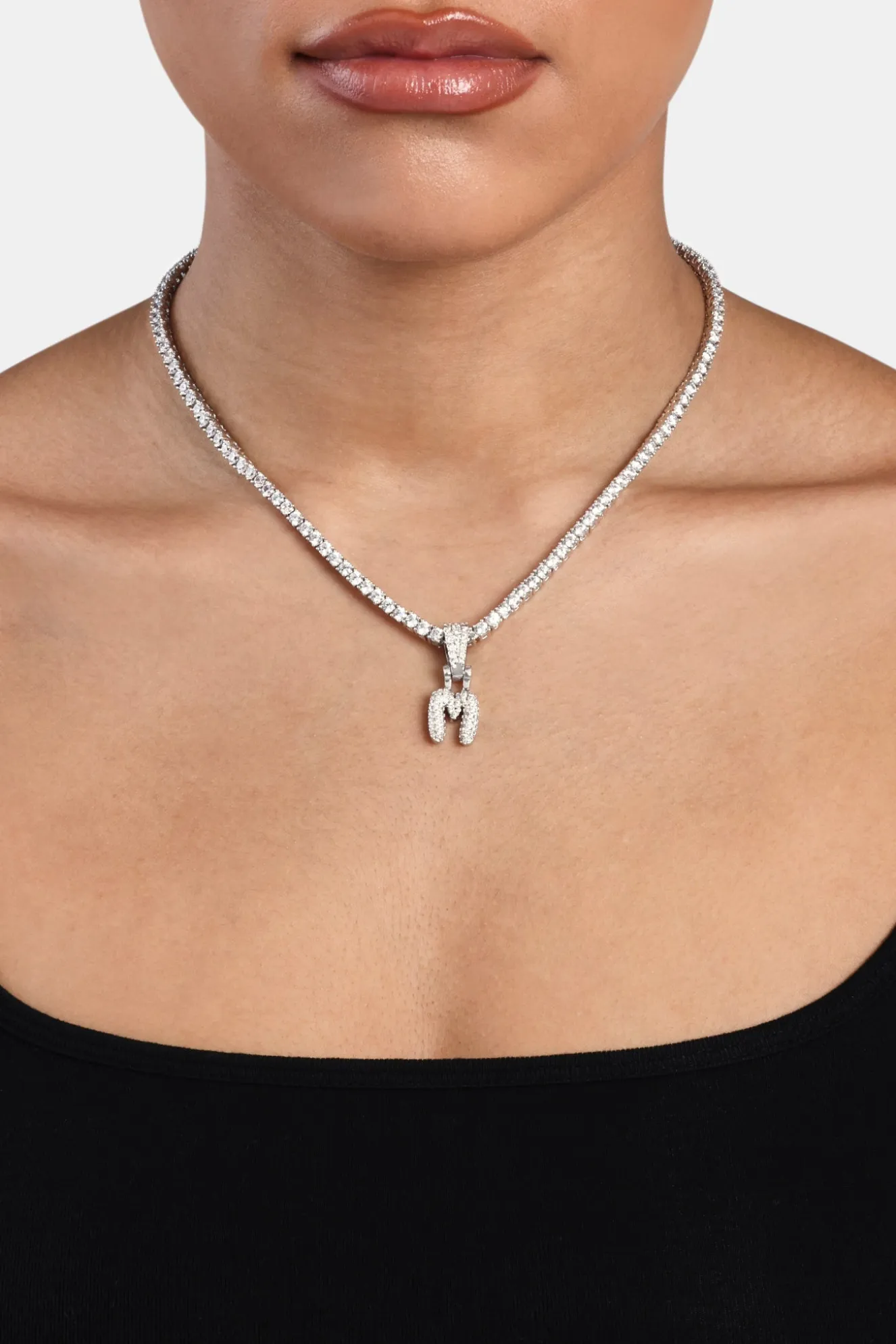 Iced Mini Bubble Pendant & Tennis Chain - White 3mm