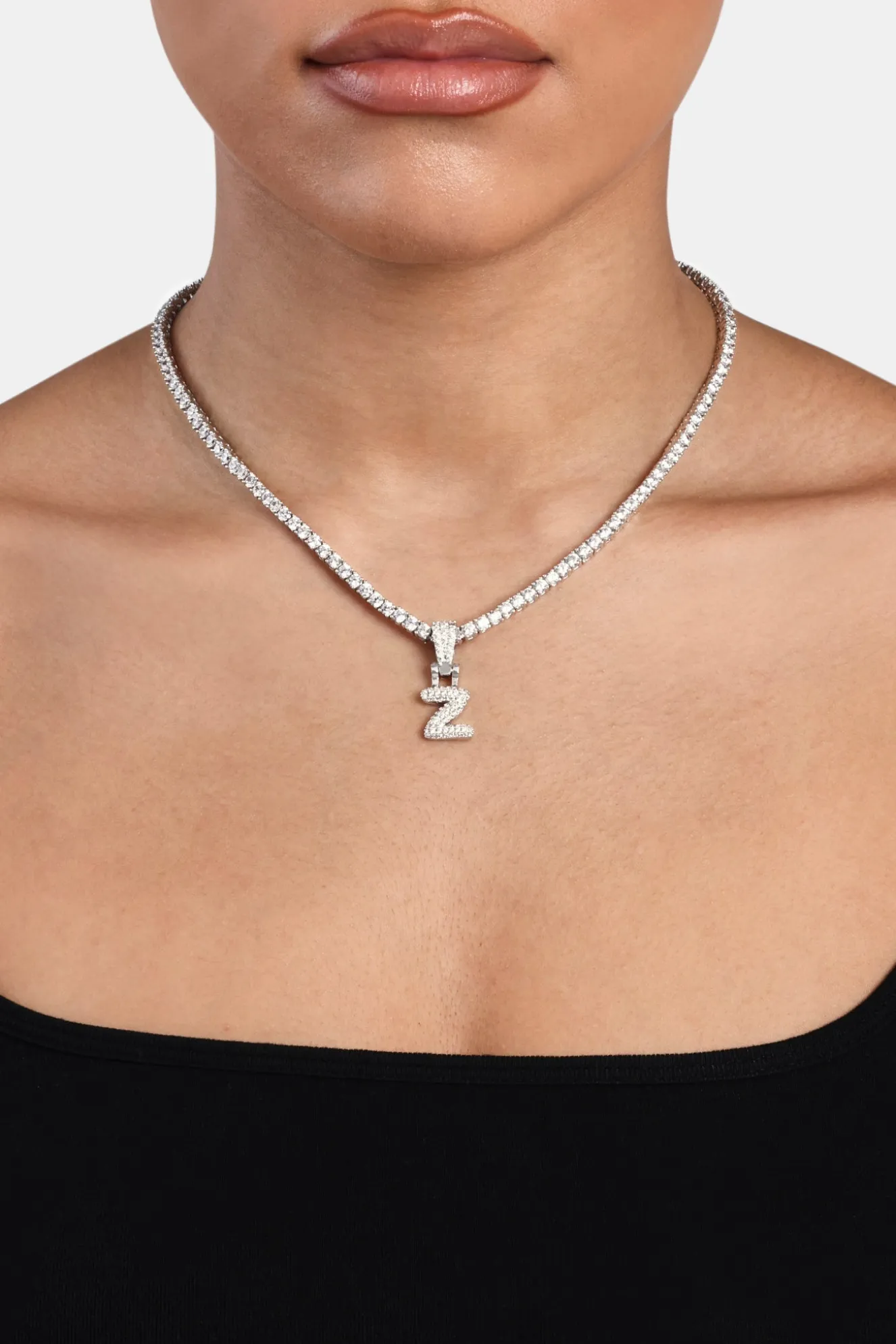 Iced Mini Bubble Pendant & Tennis Chain - White 3mm