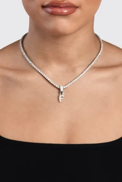 Iced Mini Bubble Pendant & Tennis Chain - White 3mm