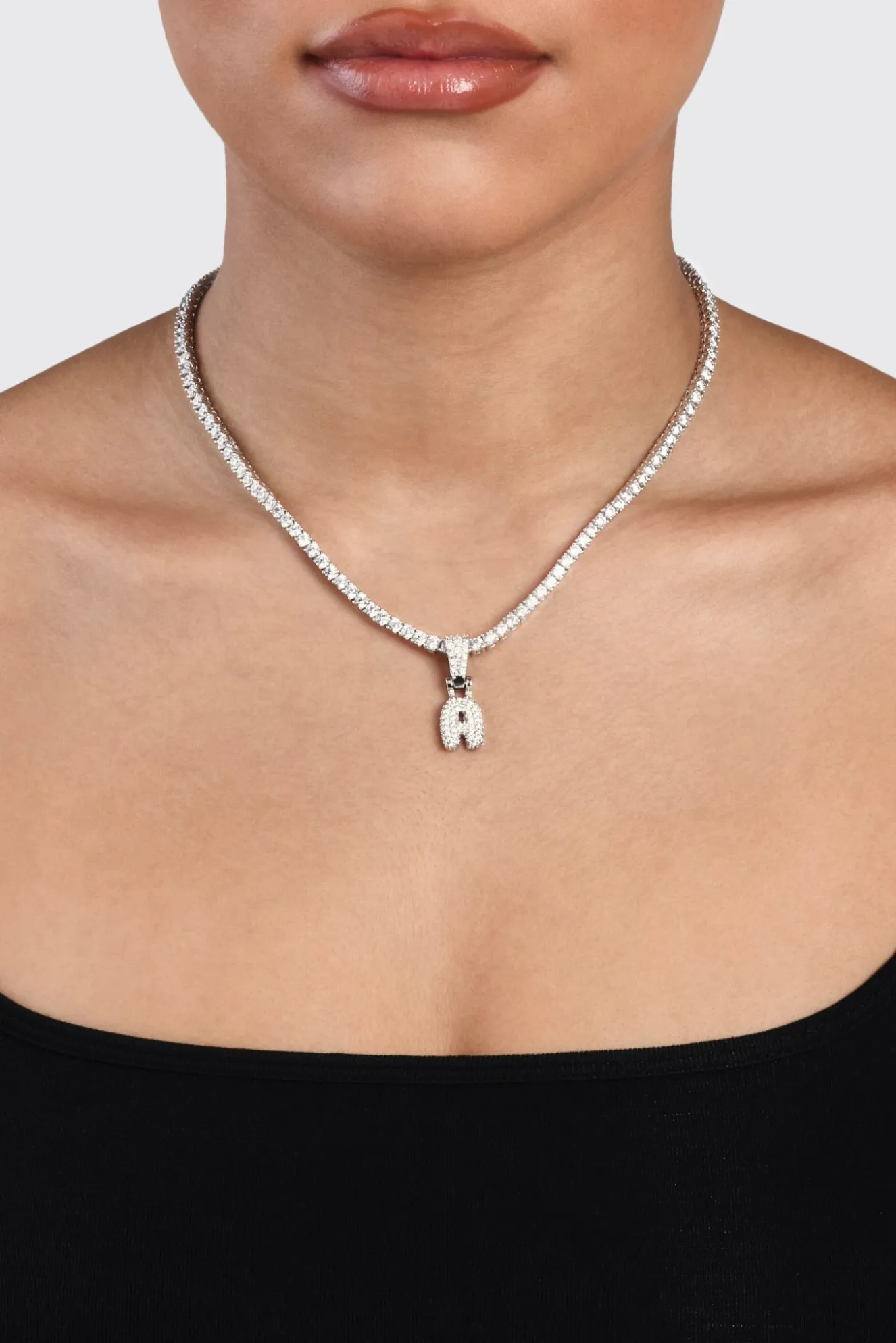 Iced Mini Bubble Pendant & Tennis Chain - White 3mm