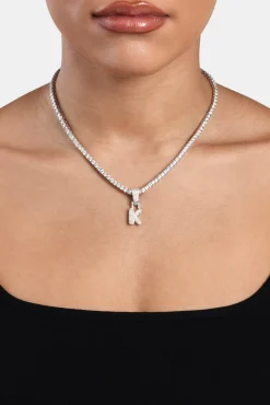 Iced Mini Bubble Pendant & Tennis Chain - White 3mm