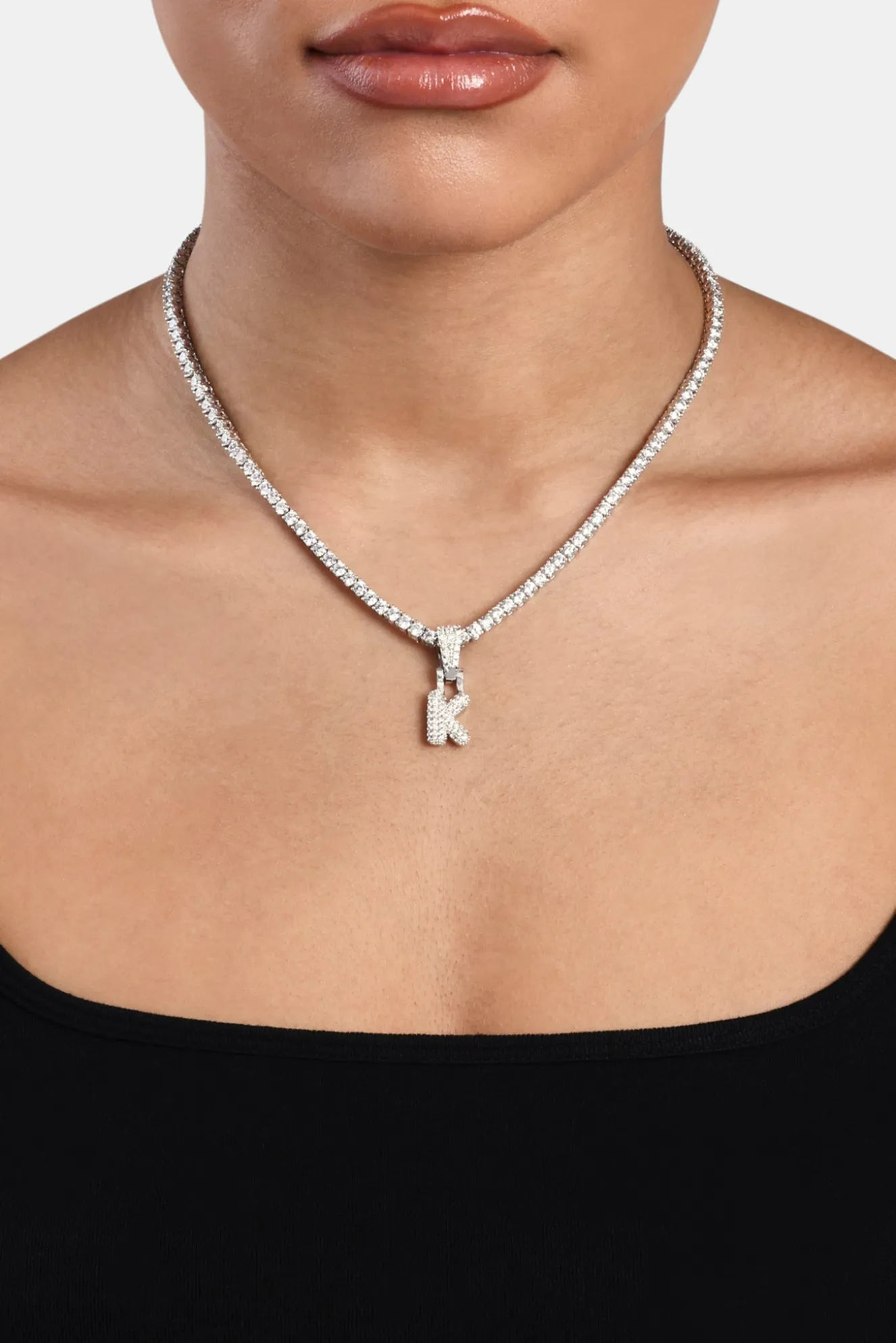 Iced Mini Bubble Pendant & Tennis Chain - White 3mm
