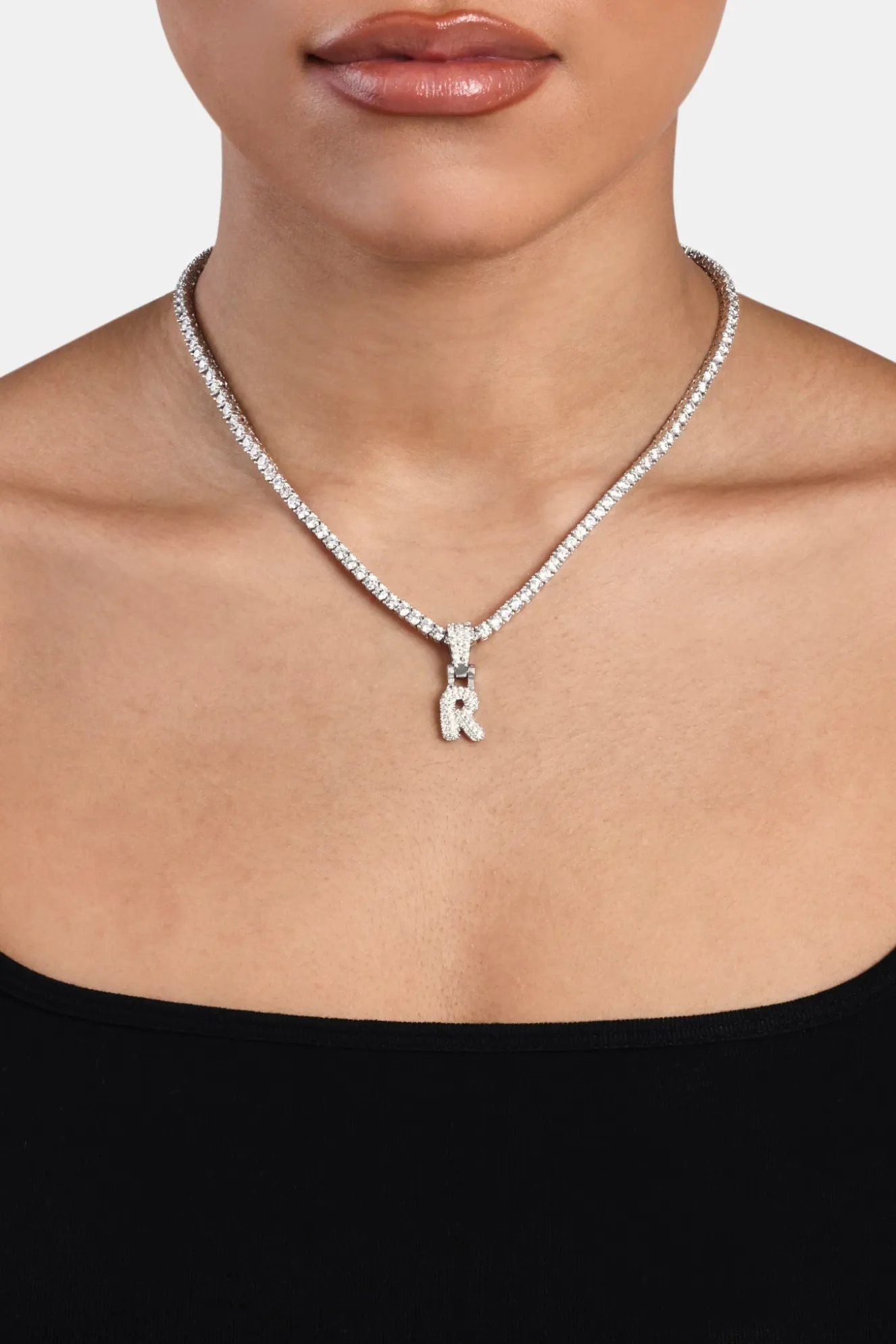 Iced Mini Bubble Pendant & Tennis Chain - White 3mm
