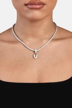 Iced Mini Bubble Pendant & Tennis Chain - White 3mm