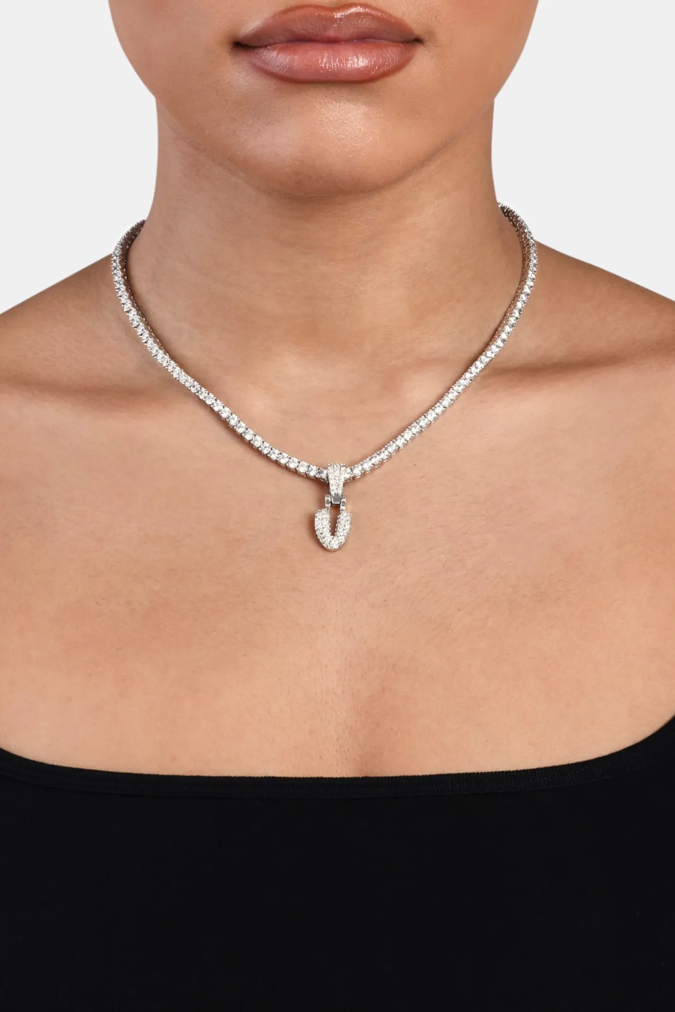 Iced Mini Bubble Pendant & Tennis Chain - White 3mm