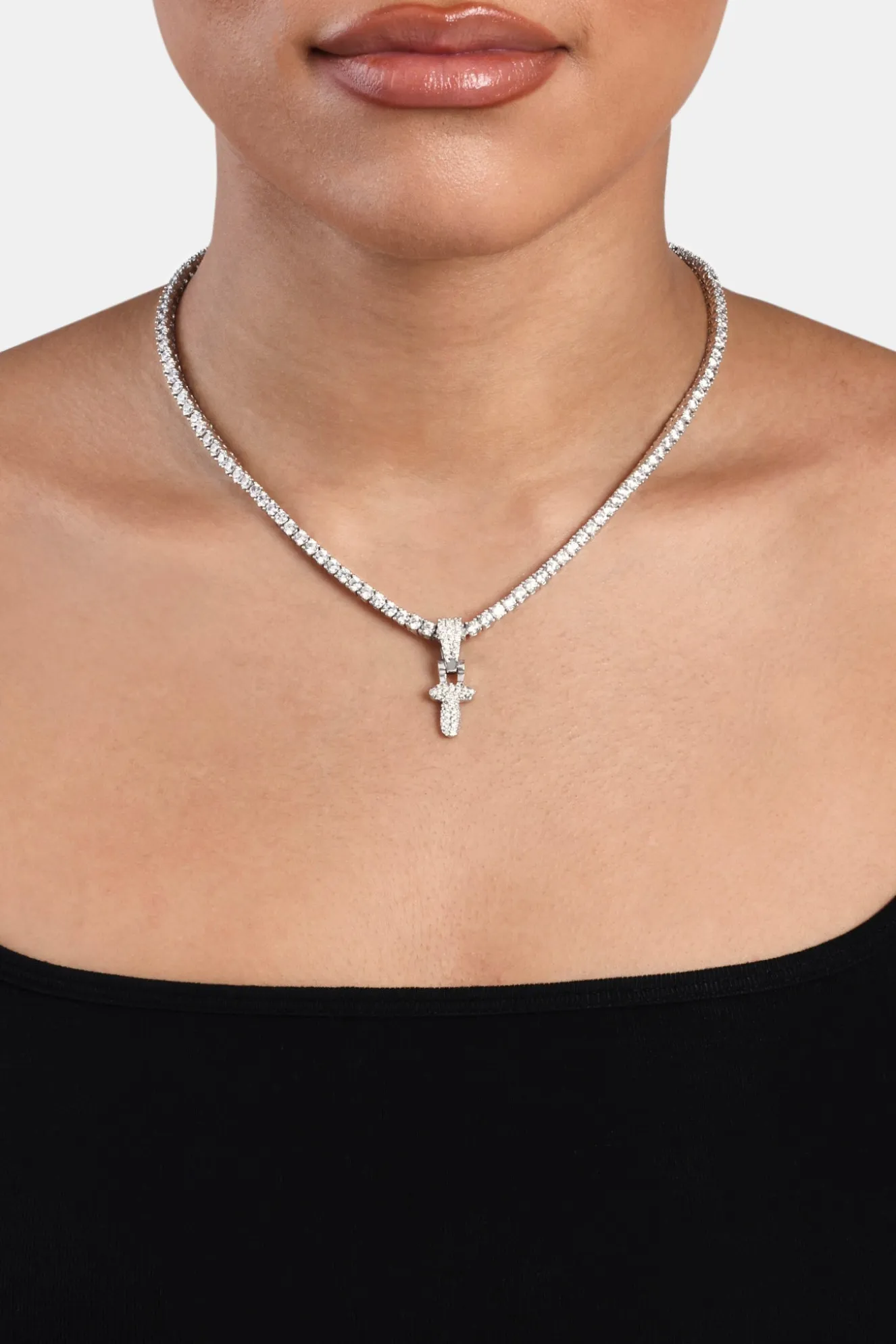 Iced Mini Bubble Pendant & Tennis Chain - White 3mm
