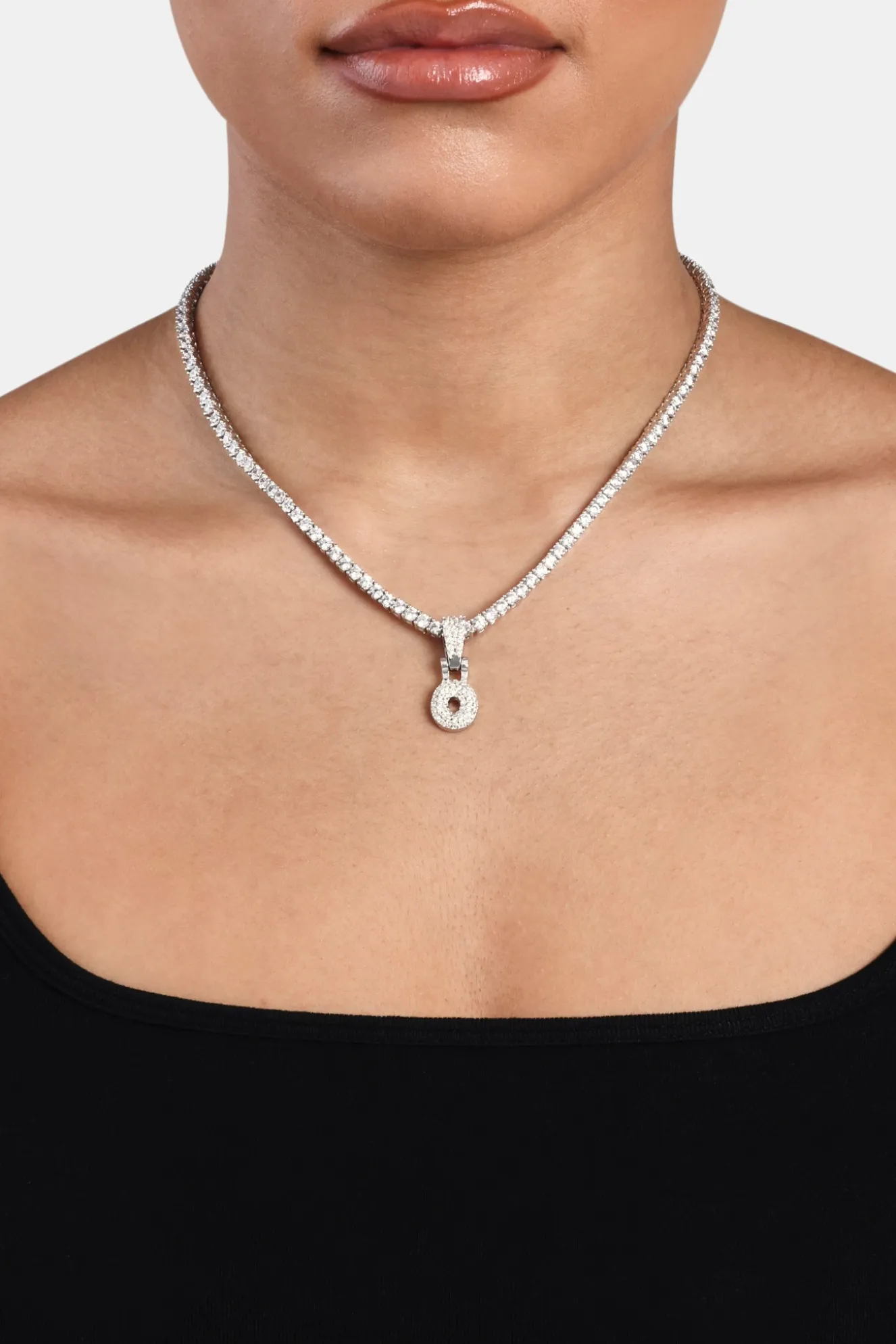 Iced Mini Bubble Pendant & Tennis Chain - White 3mm