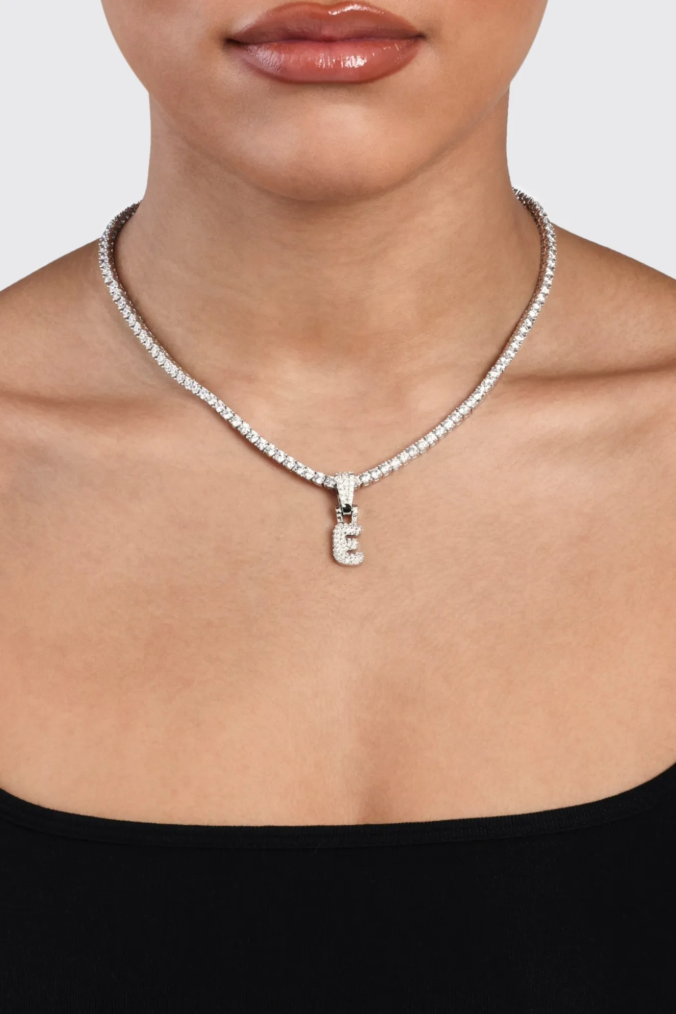 Iced Mini Bubble Pendant & Tennis Chain - White 3mm
