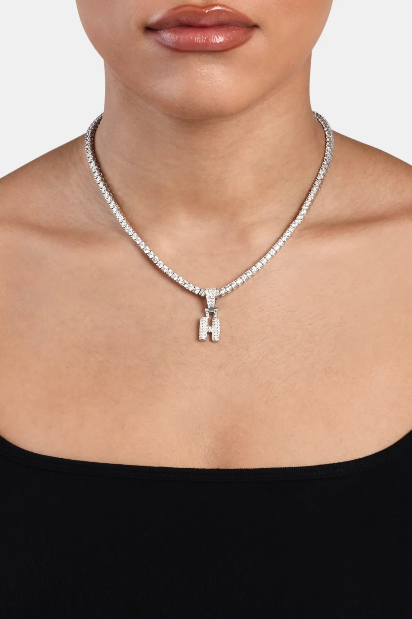 Iced Mini Bubble Pendant & Tennis Chain - White 3mm