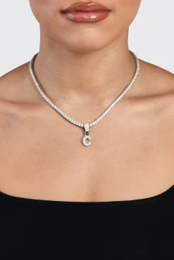 Iced Mini Bubble Pendant & Tennis Chain - White 3mm