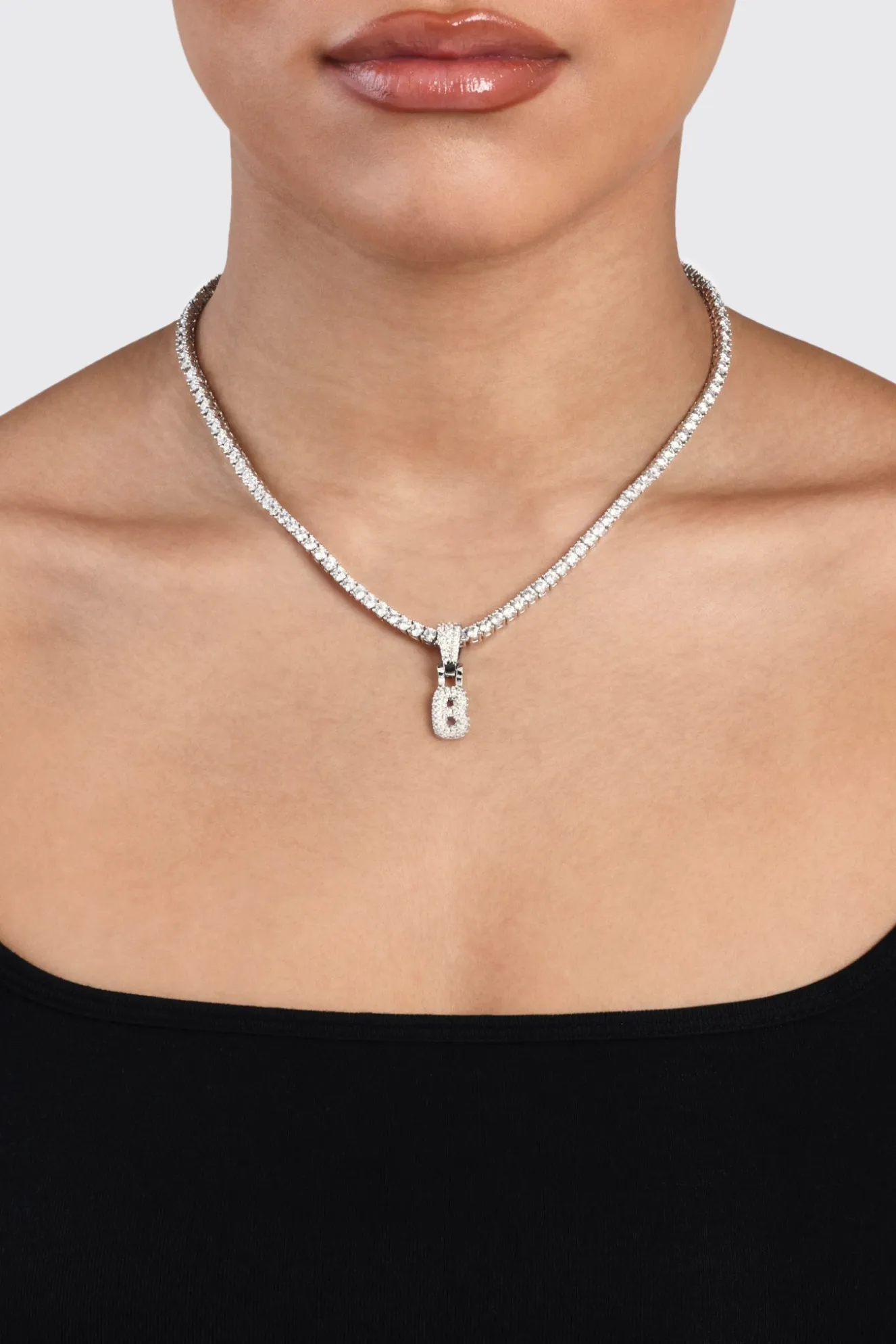 Iced Mini Bubble Pendant & Tennis Chain - White 3mm