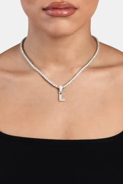 Iced Mini Bubble Pendant & Tennis Chain - White 3mm