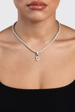 Iced Mini Bubble Pendant & Tennis Chain - White 3mm