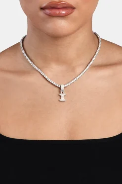 Iced Mini Bubble Pendant & Tennis Chain - White 3mm