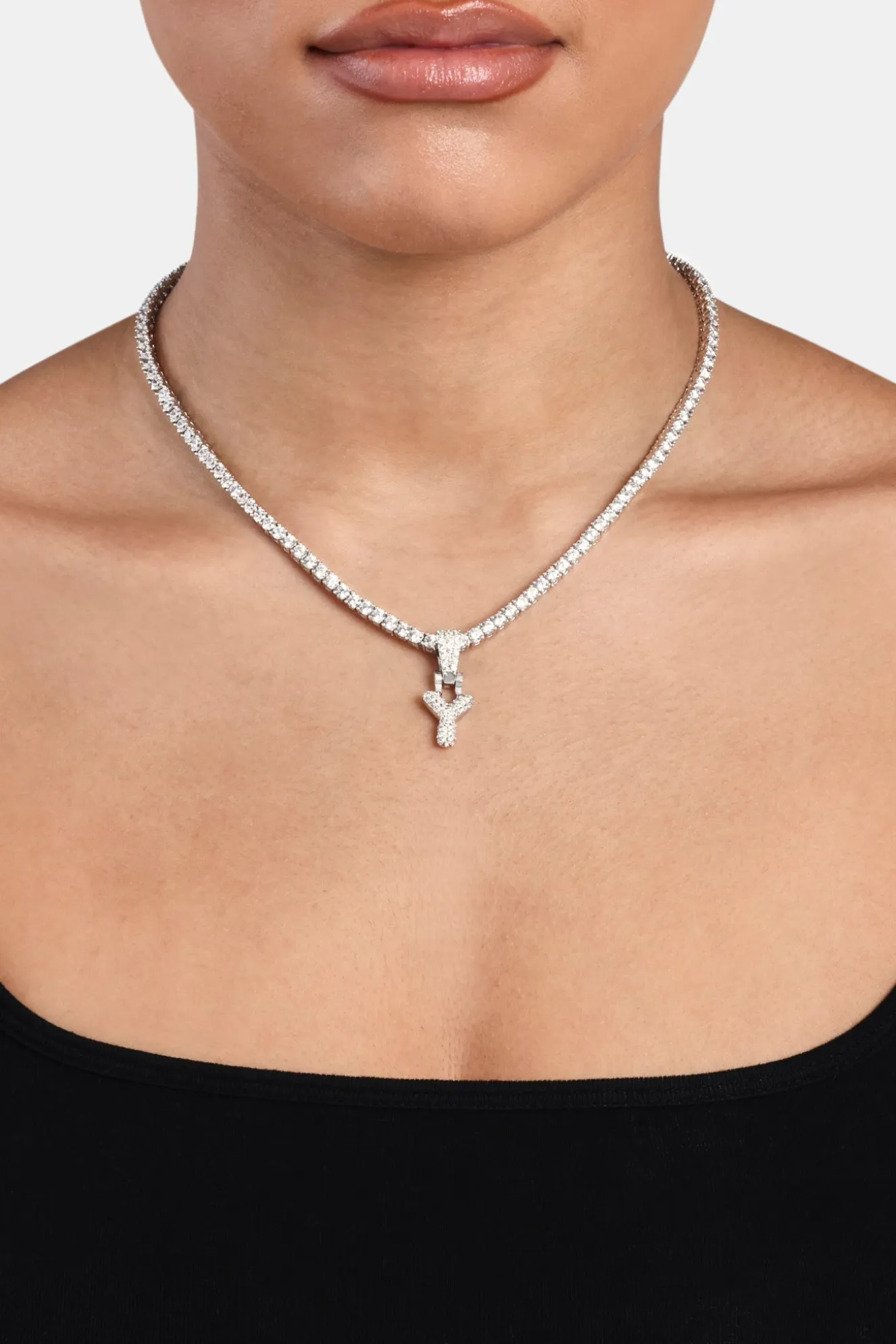 Iced Mini Bubble Pendant & Tennis Chain - White 3mm