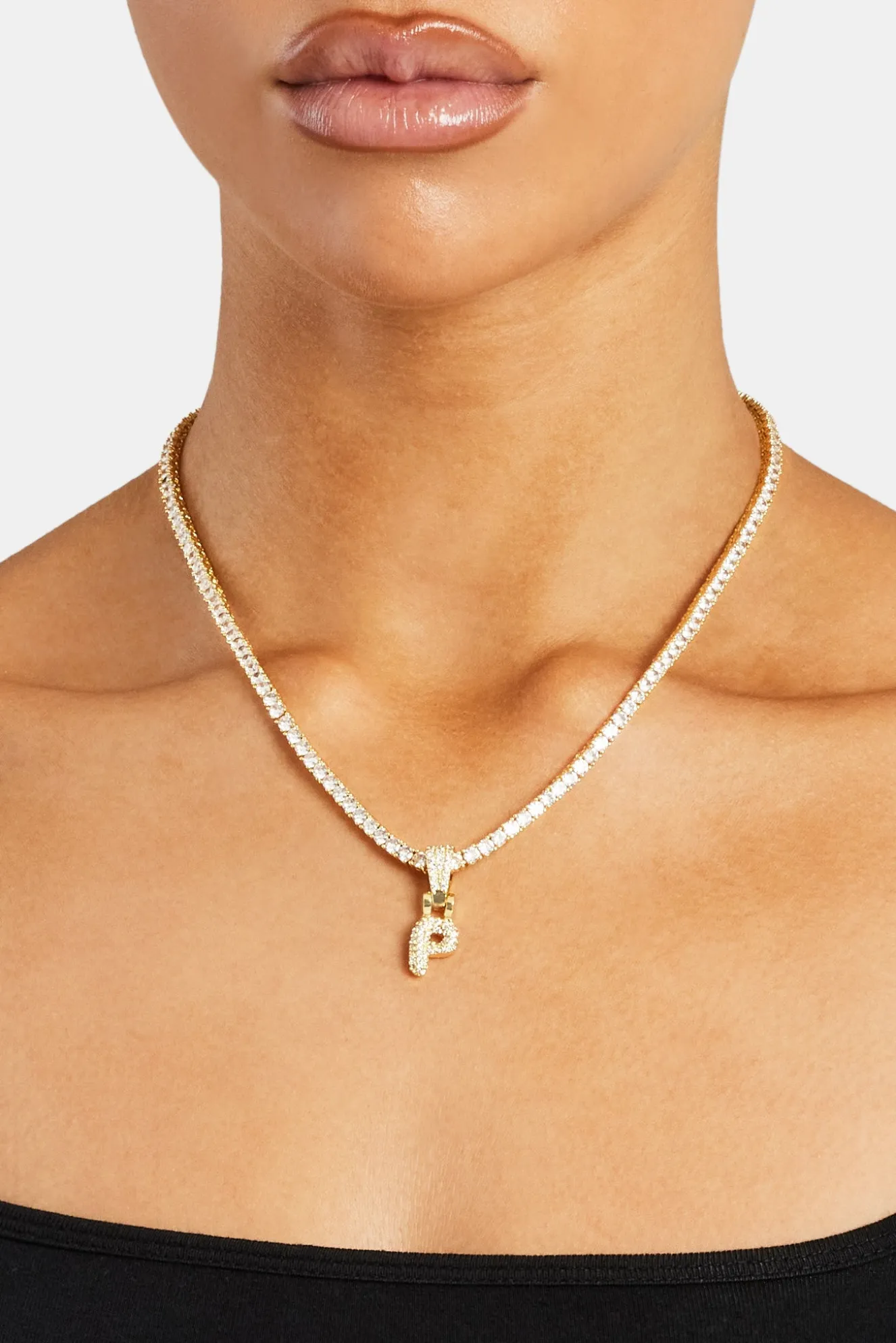 Iced Mini Bubble Pendant & Tennis Chain - Gold 3mm