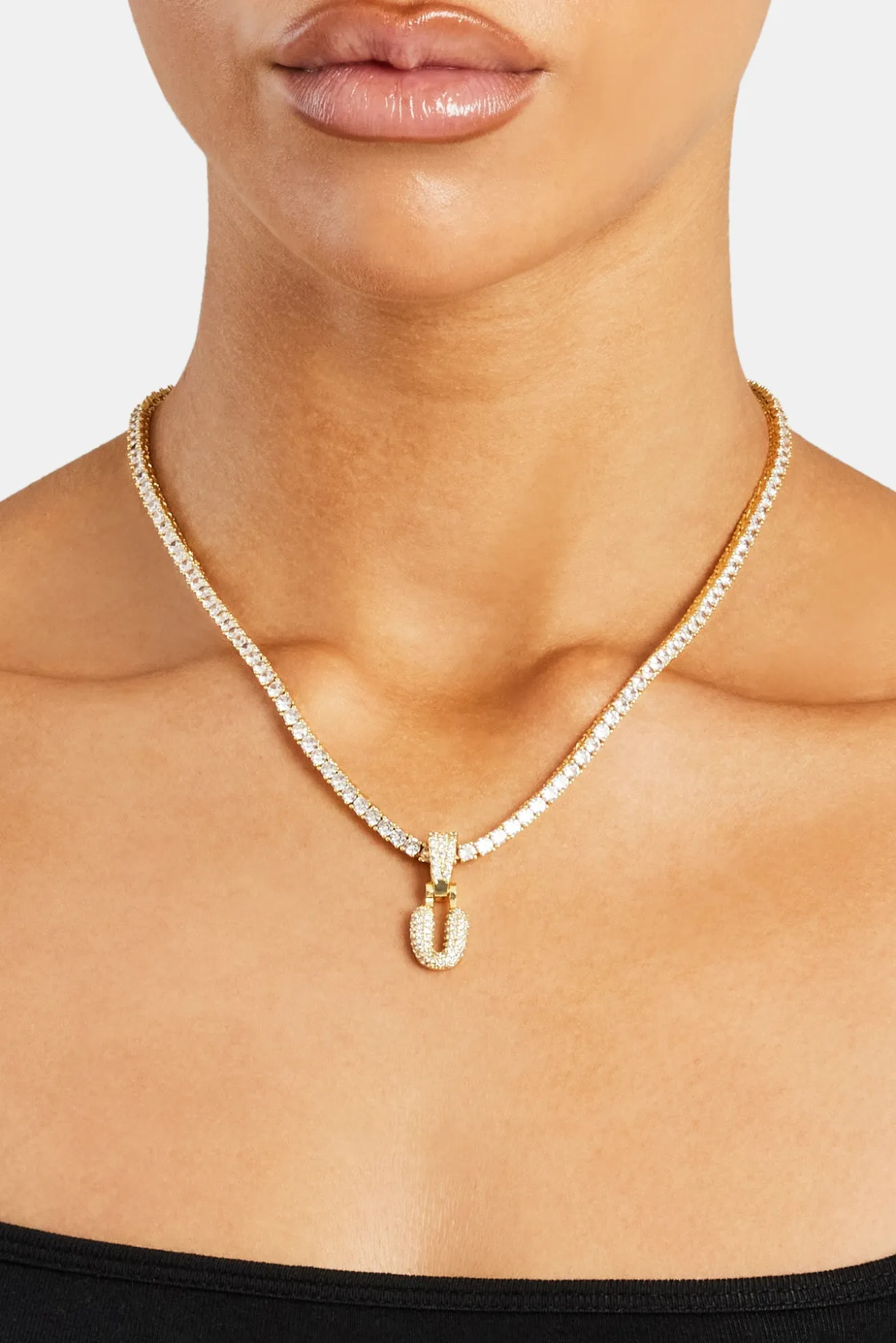 Iced Mini Bubble Pendant & Tennis Chain - Gold 3mm