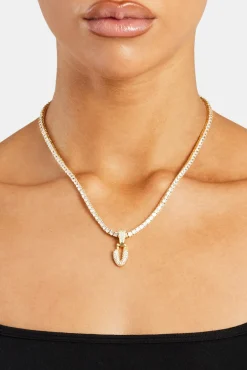 Iced Mini Bubble Pendant & Tennis Chain - Gold 3mm
