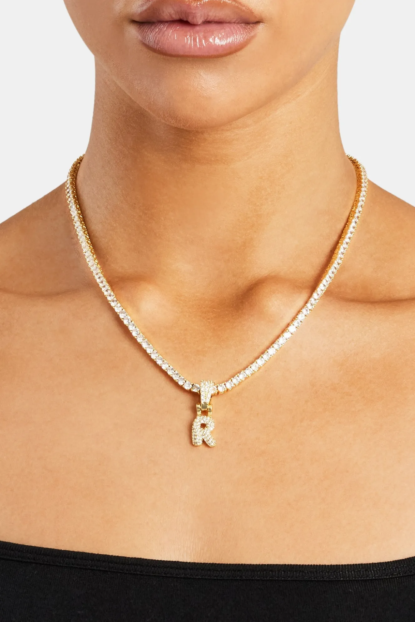 Iced Mini Bubble Pendant & Tennis Chain - Gold 3mm