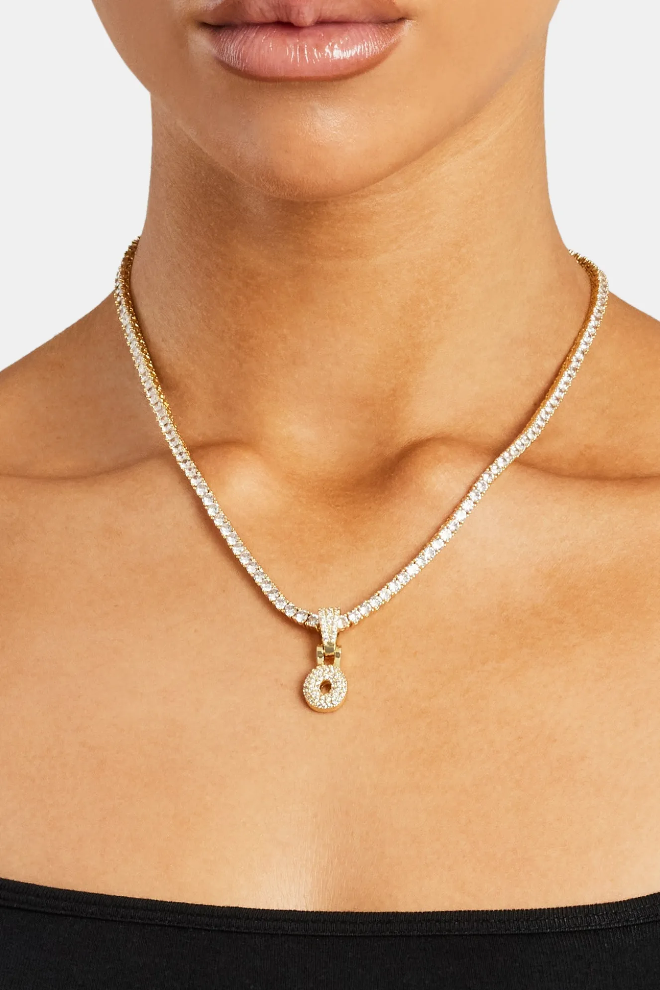 Iced Mini Bubble Pendant & Tennis Chain - Gold 3mm