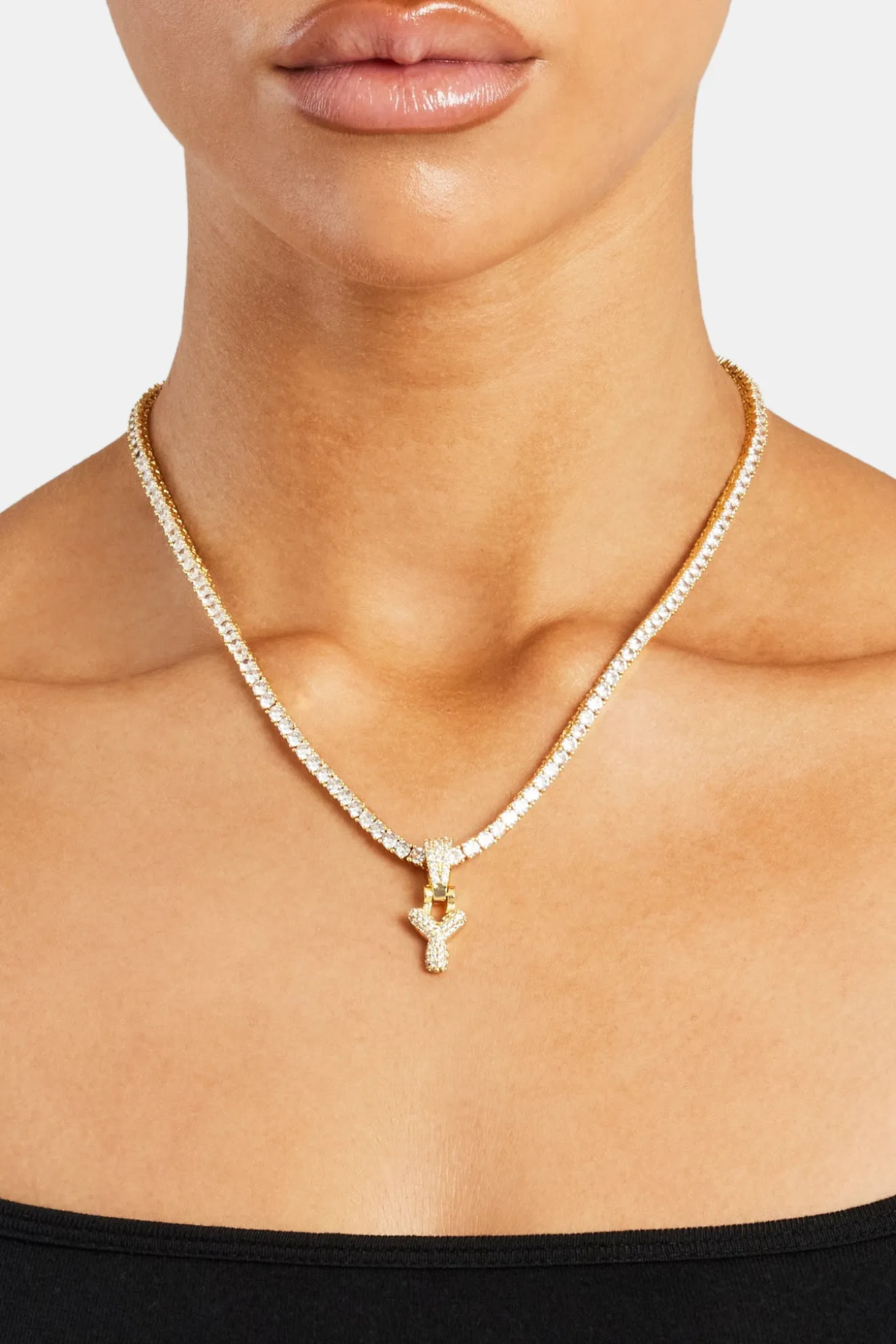 Iced Mini Bubble Pendant & Tennis Chain - Gold 3mm