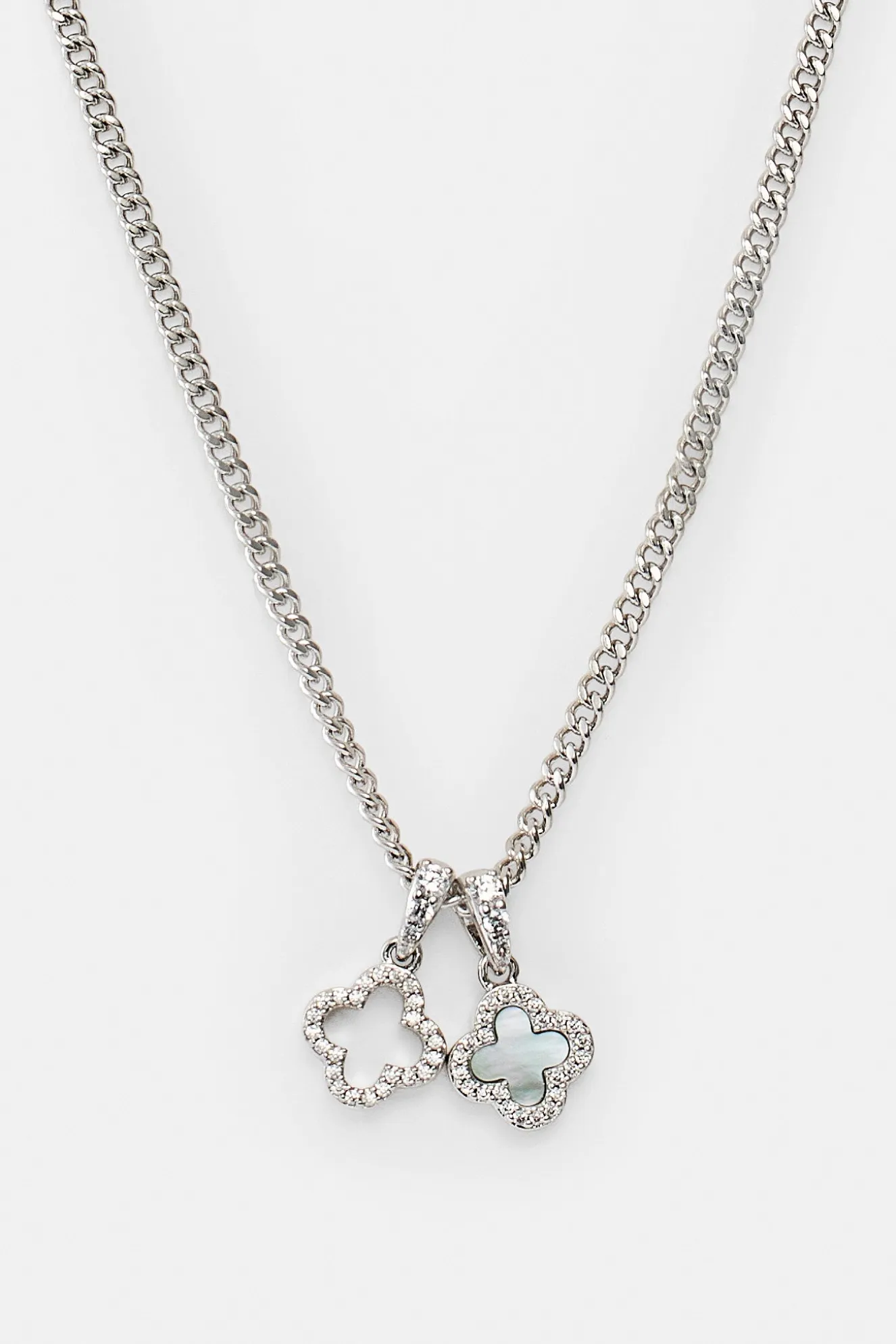 Iced & Mother Of Pearl Double Motif Necklace - 10mm