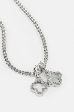 Iced & Mother Of Pearl Double Motif Necklace - 10mm